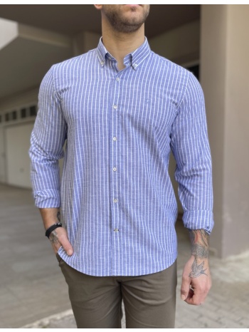 ανδρικό μπλε ριγέ πουκάμισο με γιακά 1566b