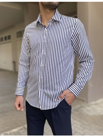 ανδρικό λευκό-μπλε ριγέ πουκάμισο με γιακά 2007