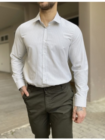 ανδρικό πουκάμισο με γιακά λευκό με πράσινη ρίγα 2097p