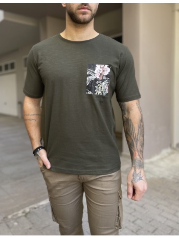 ndc ανδρική χακί βαμβακερή φλάμα κοντομάνικη μπλούζα με