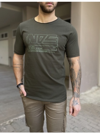 ndc ανδρική χακί βαμβακερή κοντομάνικη μπλούζα με λογότυπο