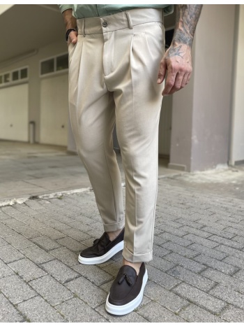 ανδρικό μπεζ υφασμάτινο παντελόνι με πιέτες και φάσα στην