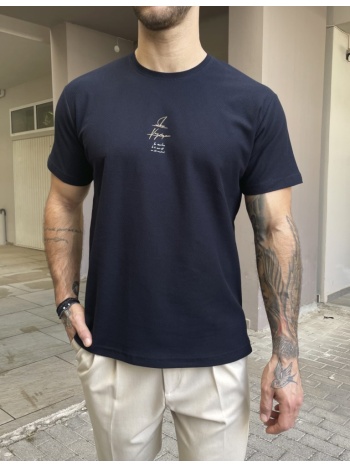 ανδρική μπλε κοντομάνικη μπλούζα με ανάγλυφο ύφασμα και