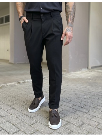 ανδρικό μαύρο υφασμάτινο παντελόνι με πιέτες και φάσα στην
