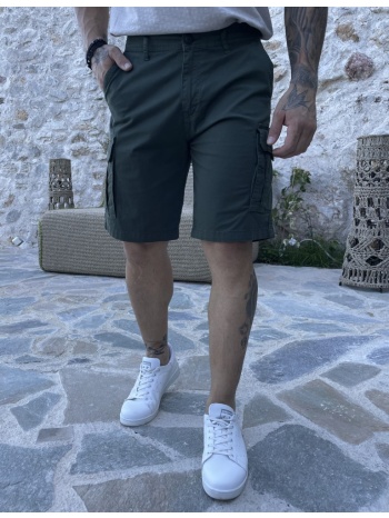 ανδρική χακί cargo βερμούδα με scratch στις τσέπες 242105x