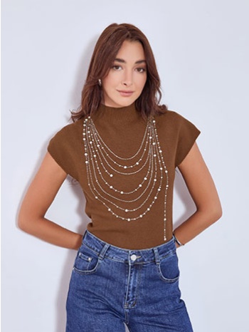 μπλούζα πλεκτή με strass και πέρλες wt7906.4919+3