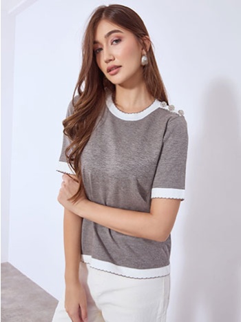 πουλόβερ κοντομάνικο με ανάγλυφα κουμπιά wt7906.4116+2