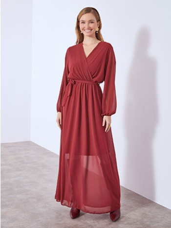 φόρεμα κρουαζέ μάξι με ζώνη wt9875.8043+2