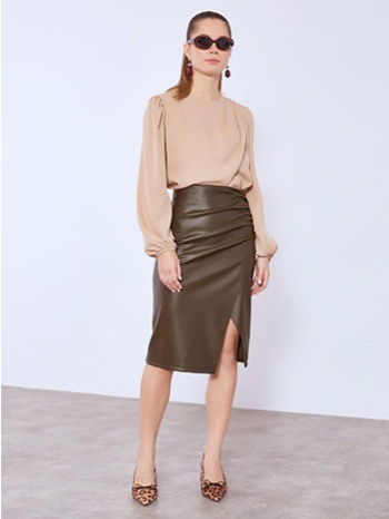 φούστα μίντι δερματίνης με σούρες wt7732.2814+2 σε προσφορά