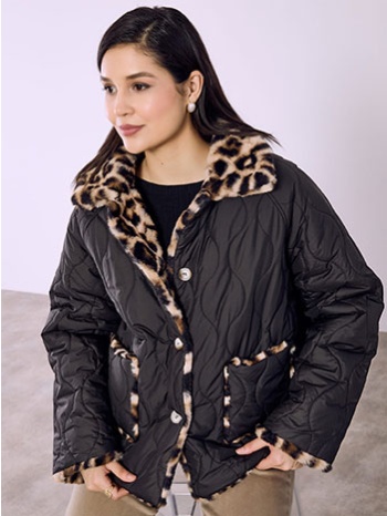 μπουφάν με λεοπάρ γούνα διπλής όψης sq1795.6028+1 σε προσφορά