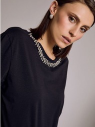 t-shirt με πέτρες strass στη λαιμόκοψη sq7642.4116+2