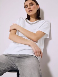 t-shirt με πέτρες strass στη λαιμόκοψη sq7642.4116+1