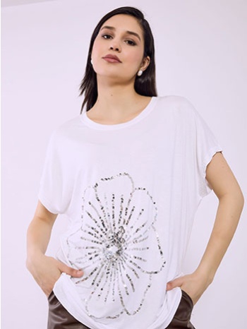 μπλούζα με λουλούδι απο παγιέτες sq7590.4199+3 σε προσφορά