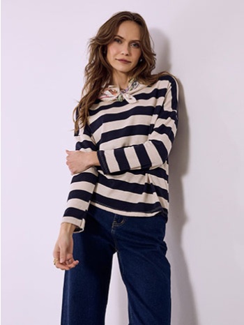 μπλούζα ριγέ με αποσπώμενο μαντήλι sq7570.4088+4 σε προσφορά