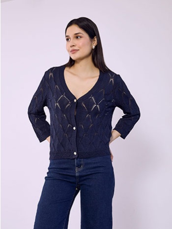 ζακέτα διάτρητη με κουμπιά πέρλες sq7616.5049+4