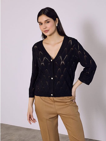 ζακέτα διάτρητη με κουμπιά πέρλες sq7616.5049+1