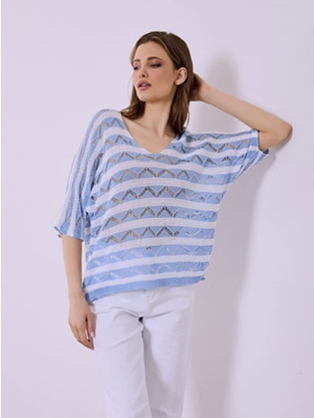 μπλούζα ριγέ με τρία τέταρτα μανίκι sq7587.4129+1