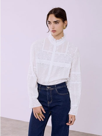 πουκάμισο με κέντημα και βολάν sq1376.3103+1 σε προσφορά