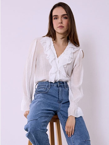 πουκάμισο ημιδιάφανο με βολάν sq7693.3190+1