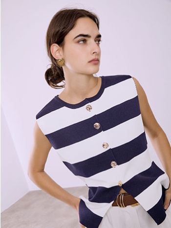 γιλέκο ριγέ με ανάγλυφα κουμπιά sq1738.5118+4