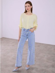 τζιν wide leg με κεντητά ...