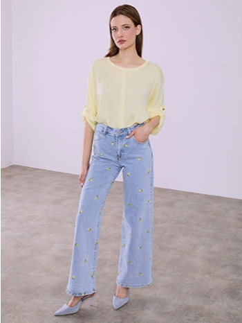 τζιν wide leg με κεντητά λεμόνια sq1625.1904+2