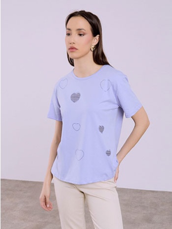 t-shirt με καρδιές και strass sq7616.4940+2