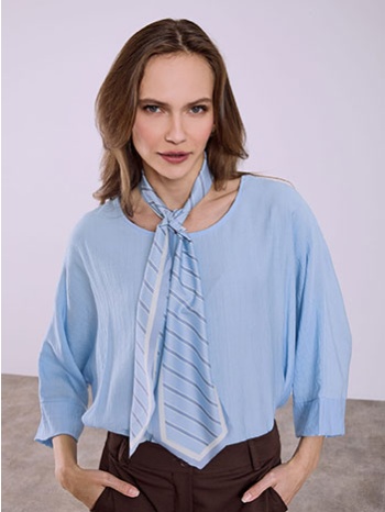 μπλούζα με όψη τσαλακωμένου και φουλάρι sq7569.4007+2