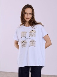 t-shirt ασύμμετρο με στάμπα μεταλλιζέ sq7561.4478+3