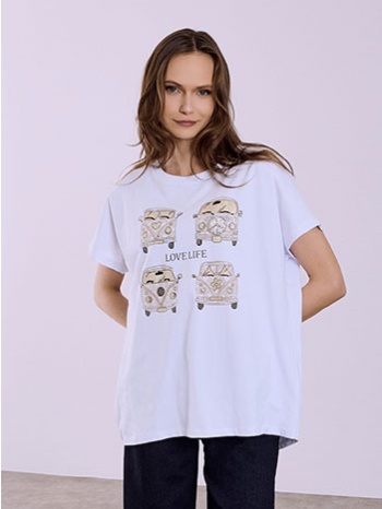 t-shirt ασύμμετρο με στάμπα μεταλλιζέ sq7561.4478+3