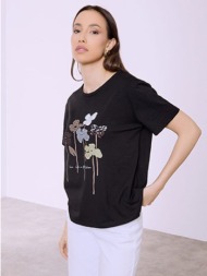 t-shirt με λουλούδια και strass sq7616.4936+2