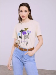 t-shirt με λουλούδια και strass sq7616.4936+3
