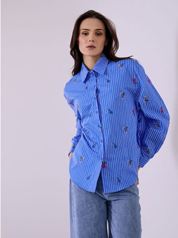 πουκάμισο ριγέ με κεντητά λουλούδια sq874.3108+2