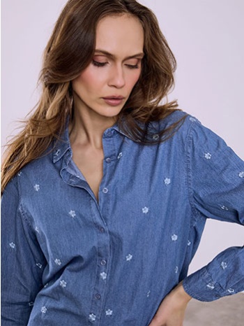 πουκάμισο denim με λουλούδια sq7999.3717+1