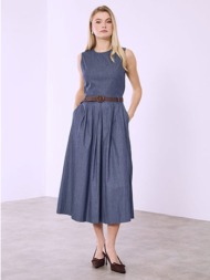 φόρεμα denim με ζώνη ...