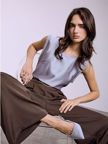 μπλούζα αμάνικη με συνδυασμό υφασμάτων sq7616.4616+5