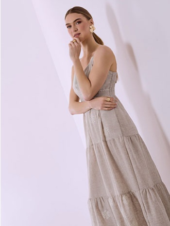 φόρεμα μάξι κρουαζέ με λινό sq7578.8614+3