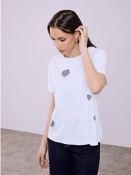 t-shirt με καρδιές και strass sq7616.4940+1