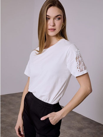 μπλούζα με δαντέλα και παγιέτες στο μανίκι sq7616.4927+3