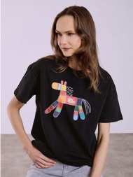 t-shirt με στάμπα και strass sq7693.4170+3