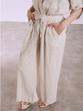 παντελόνα λινή με κεντητή λεπτομέρεια sq7945.1375+3