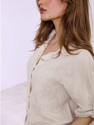 πουκάμισο λινό με κεντητή λεπτομέρεια sq7945.3307+3