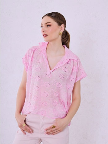 τοπ κεντητό διάτρητο με γιακά sq7751.4021+4