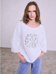 μπλούζα με λινό και παγιέτες sq7945.4230+1