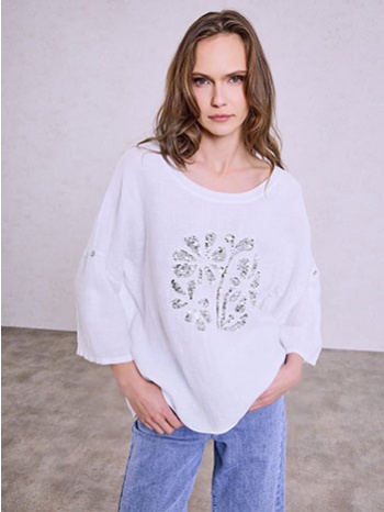 μπλούζα με λινό και παγιέτες sq7945.4230+1