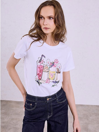 t-shirt με στάμπα και strass sq7616.4045+1