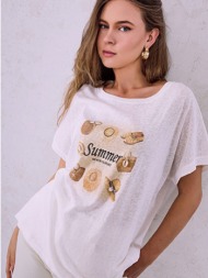 t-shirt με στάμπα κοχύλια sq7948.4006+1
