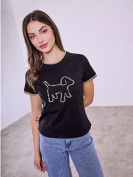 t-shirt με σκυλάκι απο πέρλες sq7958.4625+2