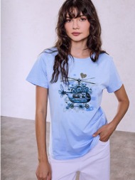 t-shirt με στάμπα και strass sq7568.4170+2