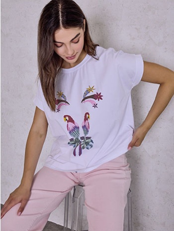 t-shirt με στάμπα παπαγάλο sq9844.4013+1